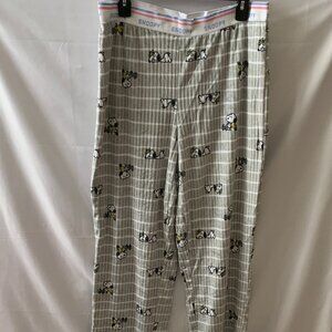 PEANUTS Snoopy & Woodstock Lounging Around Velour Pants in Light Grey Sz LARGE